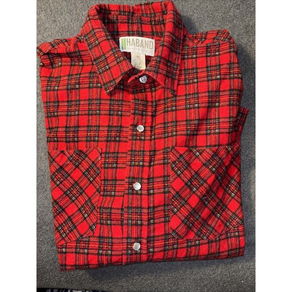Vintage Haband Casual Joe Plaid Pearl Snap Red Flannel Shirt Size Medium - Picture 7 of 7